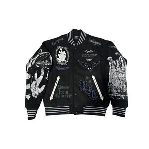 Civil Regime Varsity Jacket Black Silver Gothic Graphic Letterman NWT MEDIUM